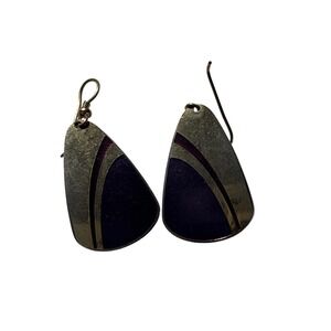 Laurel Burch Earrings Women Purple‎ Silver Vintage Teardrop Enamel Boho Dangle